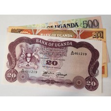 UGANDA 1966-1991 . TWENTY 20 - FIVE HUNDRED 500 SHILLINGS BANKNOTES
